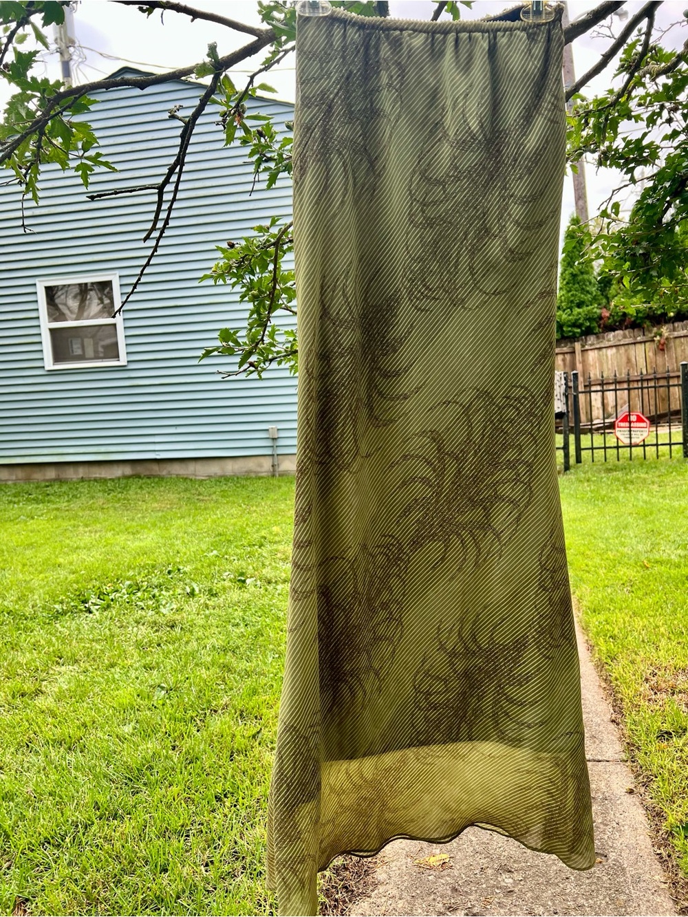 Vintage Y2K maxi skirt slip lined cottage fishtail floral mermaid S Olive green